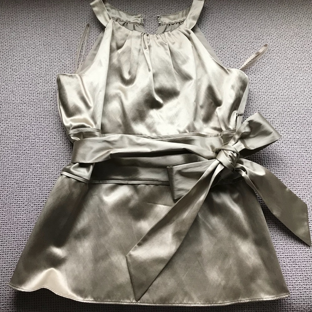 Cute Champagne Silk Top with bow tie